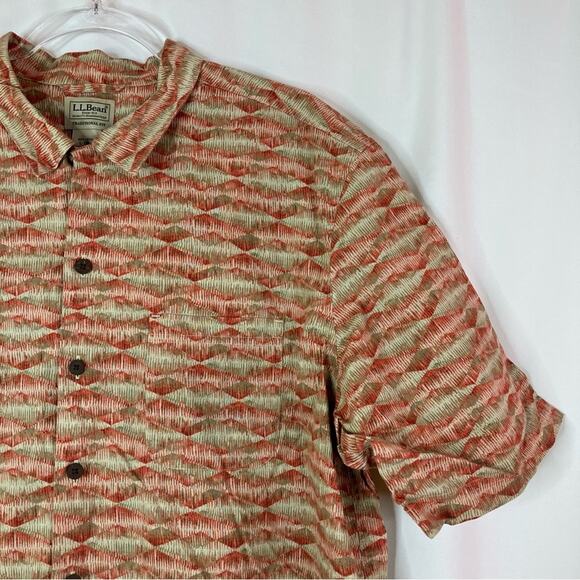 L.L.Bean 100% Cotton Traditional Fit Patterned Short Sleeve Button Up Shirt LT - Picture 2 of 6